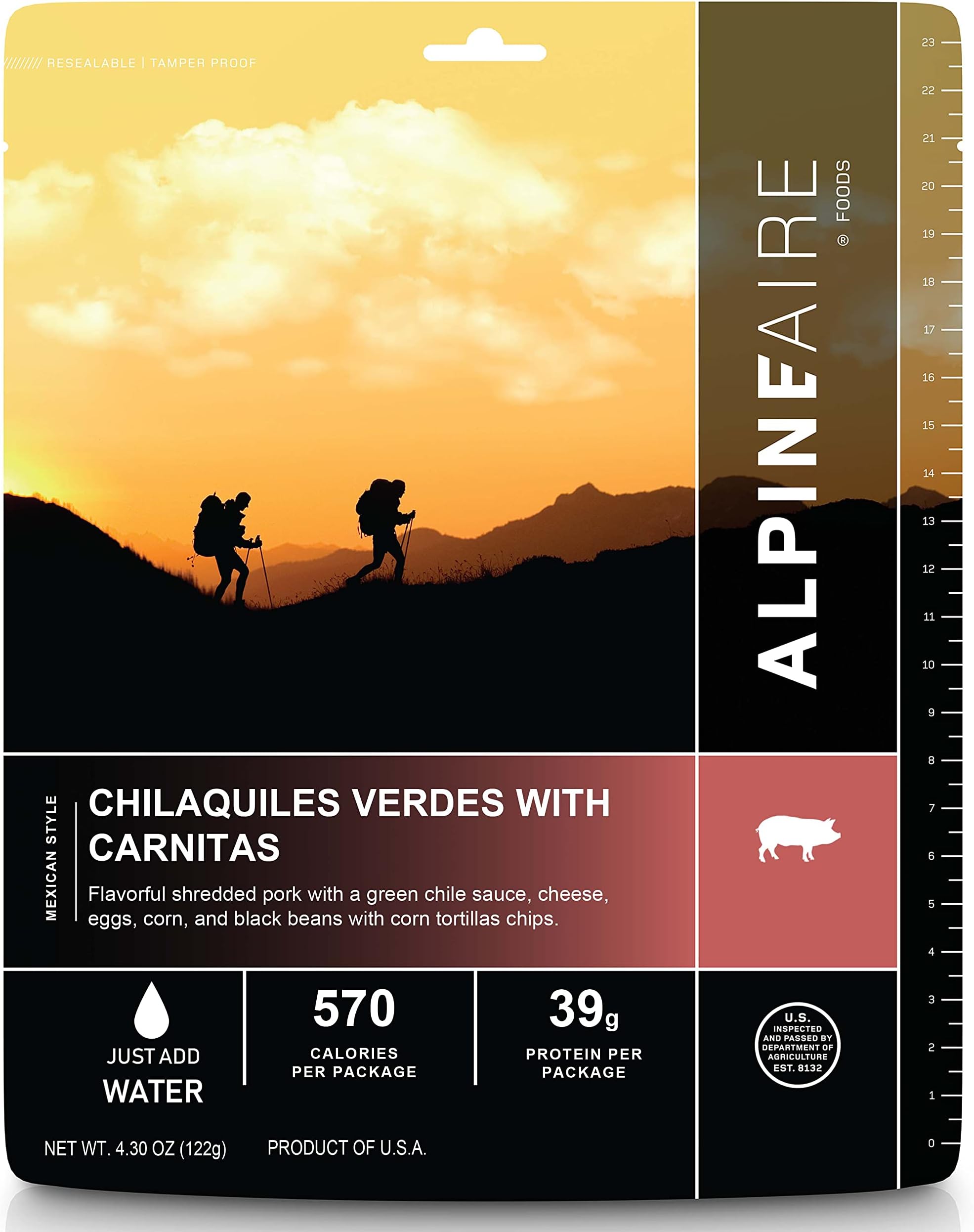 AlpineAire Foods Chilaquilas Verdes with Carnitas, Freeze-Dried/Dehydrated, Entrée Meal Pouch, Just add Water, Black