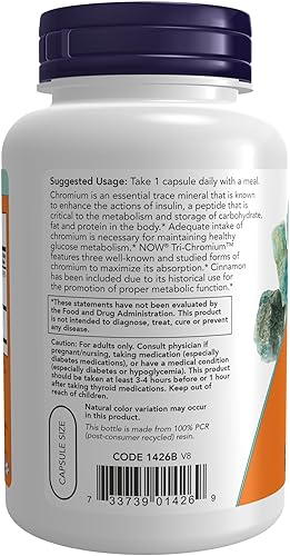 Miniatura 10 de NOW Supplements, Tri-Chromium 500 mcg with Cinnamon, Insulin Co-Factor*, 90 Veg Capsules