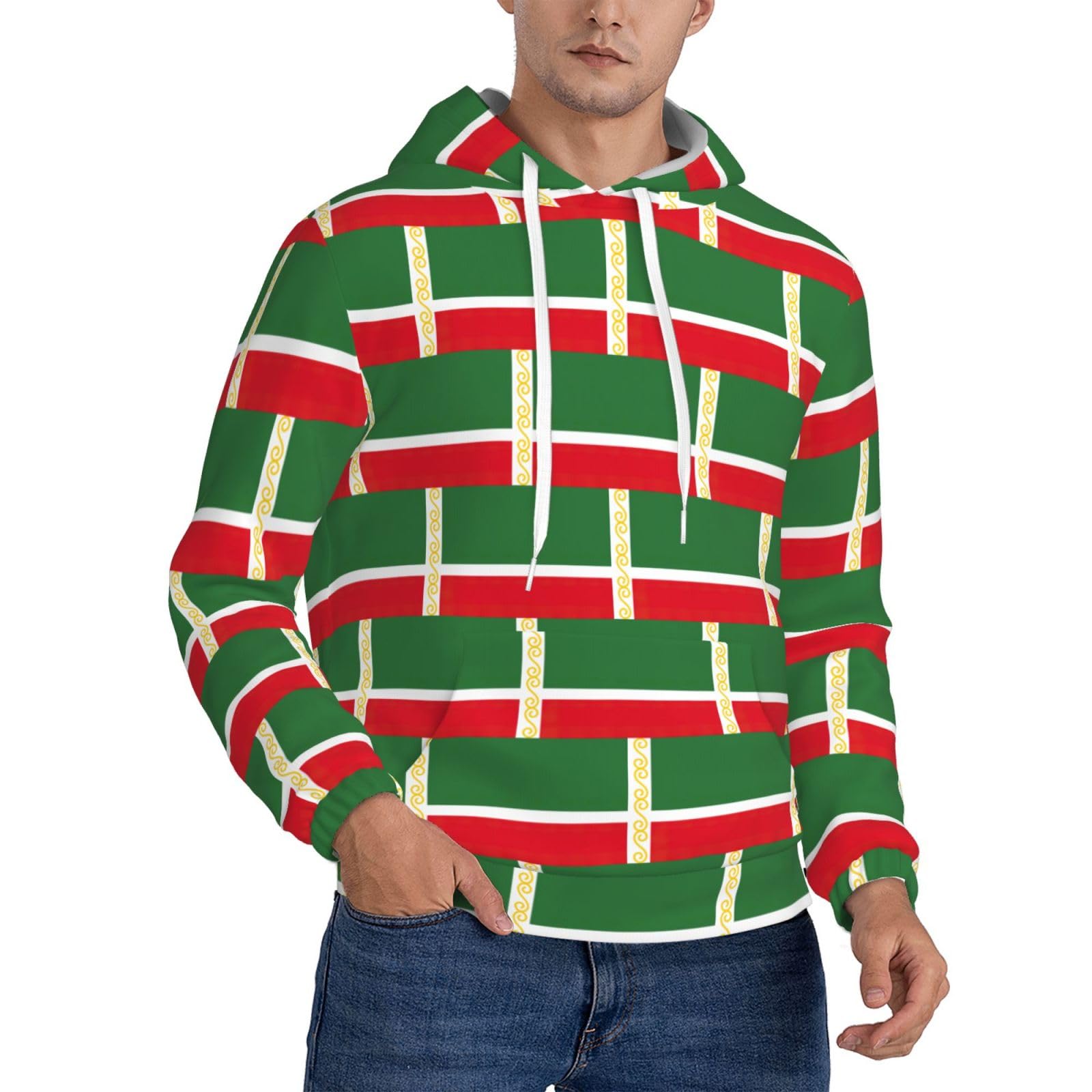 Sweat à capuche République tchétchène imprimé drapeau pull homme EdWal en polyester léger - 8