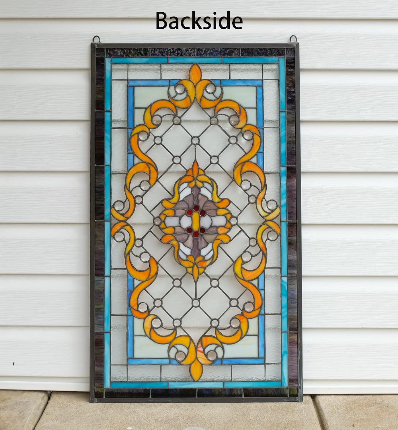 20 x 34 Large Jeweled Hanging Stained Glass Window Panel.