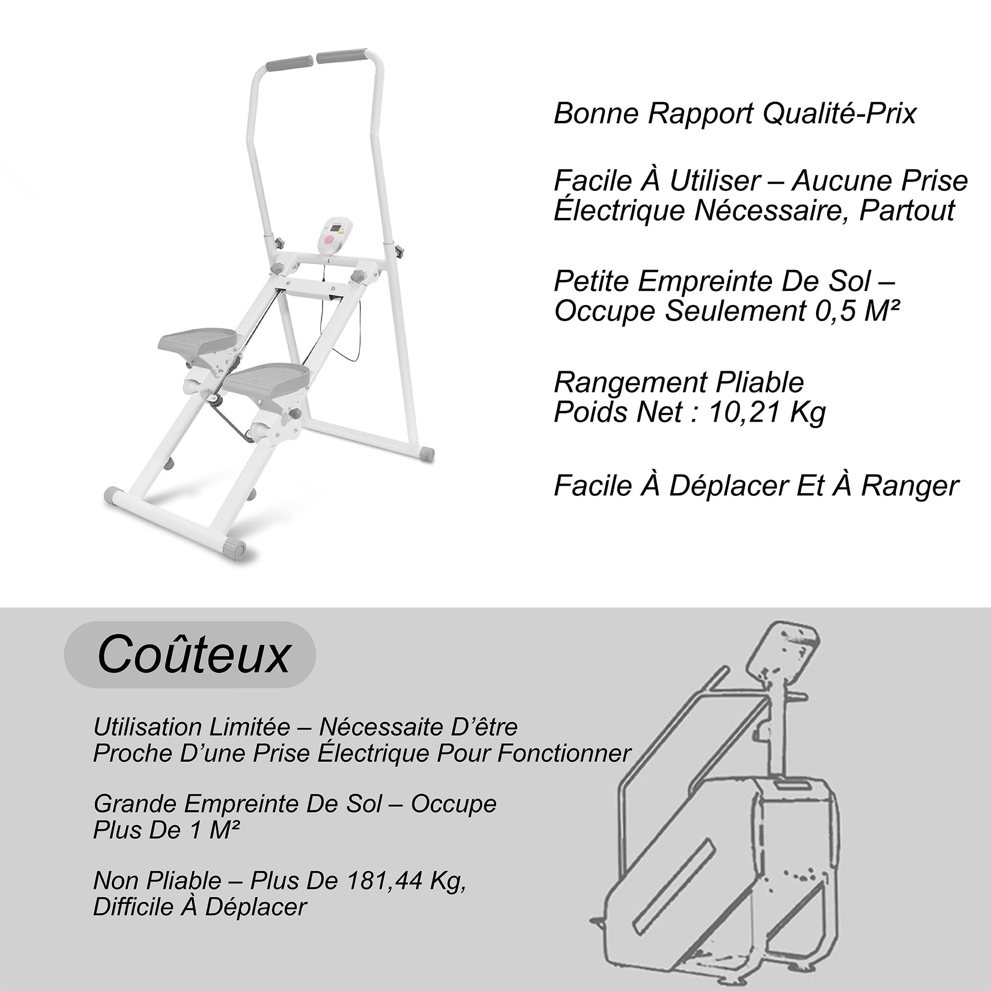 Stepper de Fitness – Amélioration de l'escalier Vertical en Tant Que Machine d'entraînement pour des Exercices corporels complets Plateforme de poignée réglable