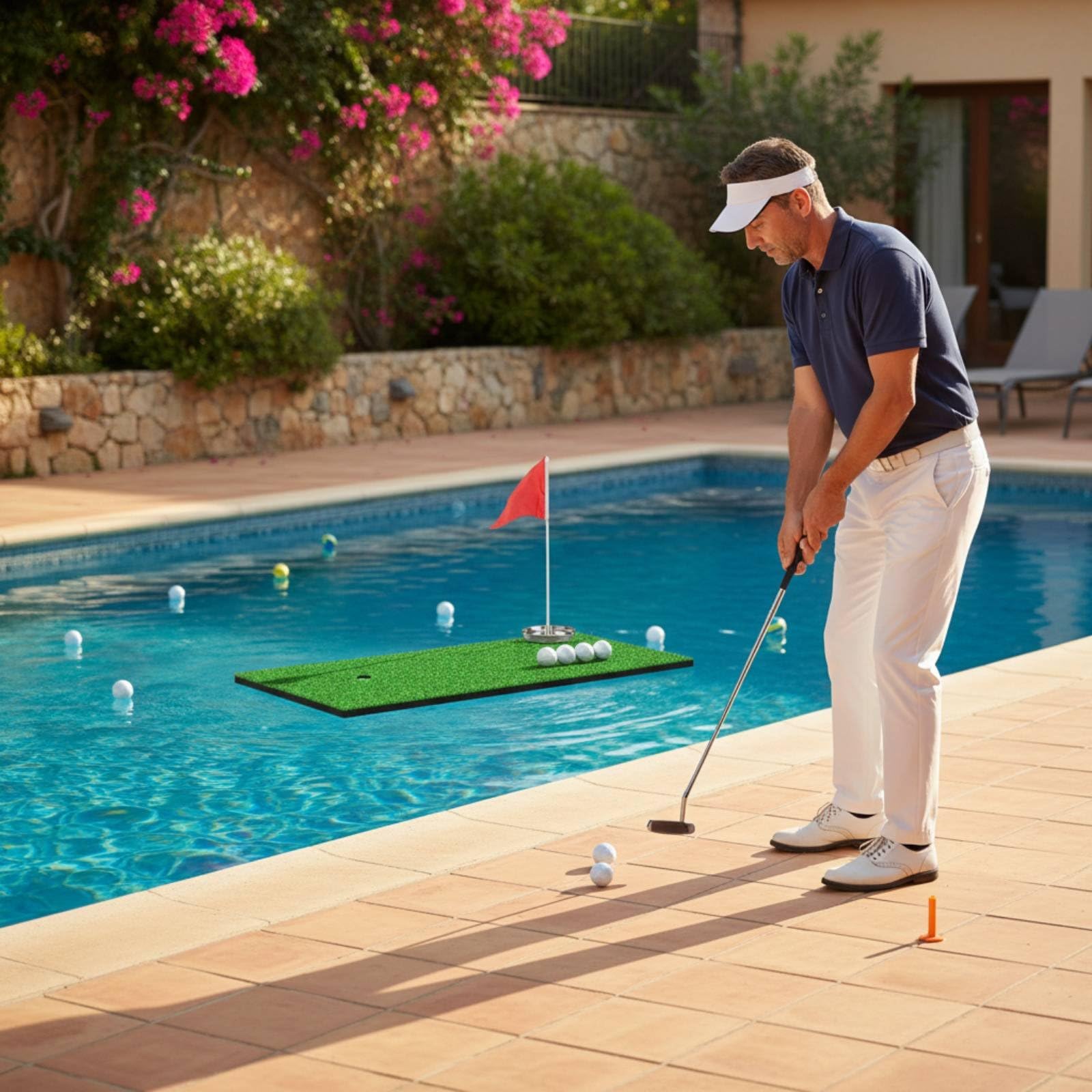 Tappeto da Putting Golf Mini Galleggiante Portatile Green Galleggiante Salvaspazio Attrezzatura Sportiva per Piscina