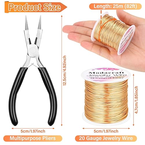 Miniatura 25 de Modacraft - 3 rollos de alambre plateado de calibre 20/24 con alicates de joyería 4 en 1, resistente al deslustre, calibre 20, alambre de joyería