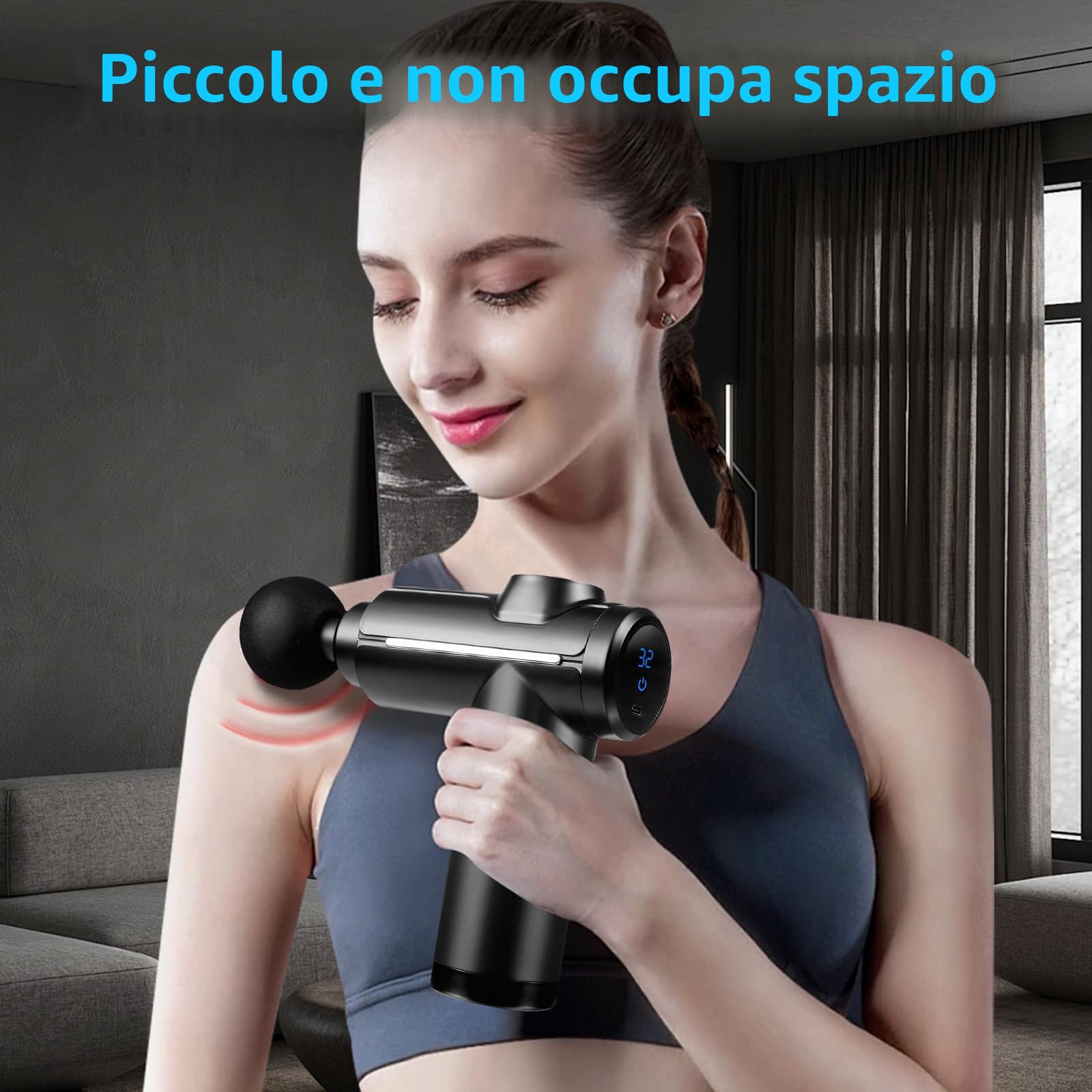 Pistola massaggiante per tessuti profondi, massaggiatore a percussione muscolare a 32 marce, con touch screen LCD, 8 teste, per rilassare spalle, corpo, schiena