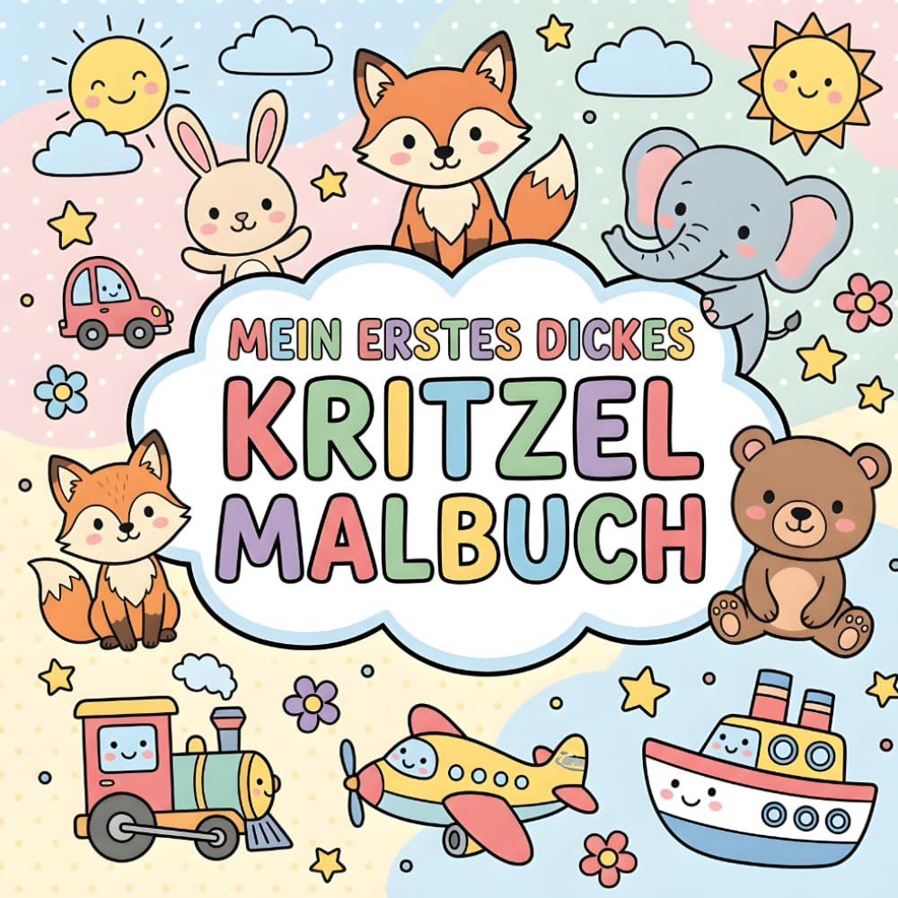 Mein erstes dickes Kritzel-Malbuch: 40 einfache Motive für Kinder ab 2 – Tiere, Traktoren, Raketen, Baustellenfahrzeuge • Frühförderung & Spaß für Kleinkinder