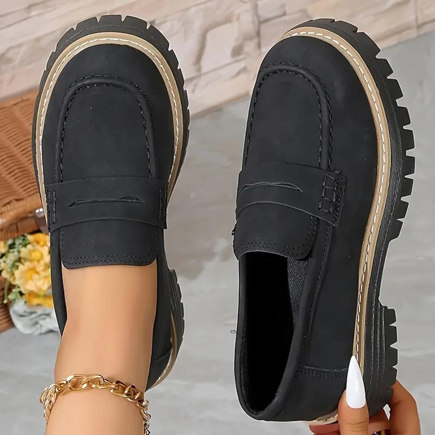 Penny Loafers for Women 2025,Womens Loafers Comfortable,Platform Loafers Suede Chunky Shoes Lug Sole Slip-On Work Casual Dress Walking Dresses Trendy Flats Business Ladies Loafer - Image 3