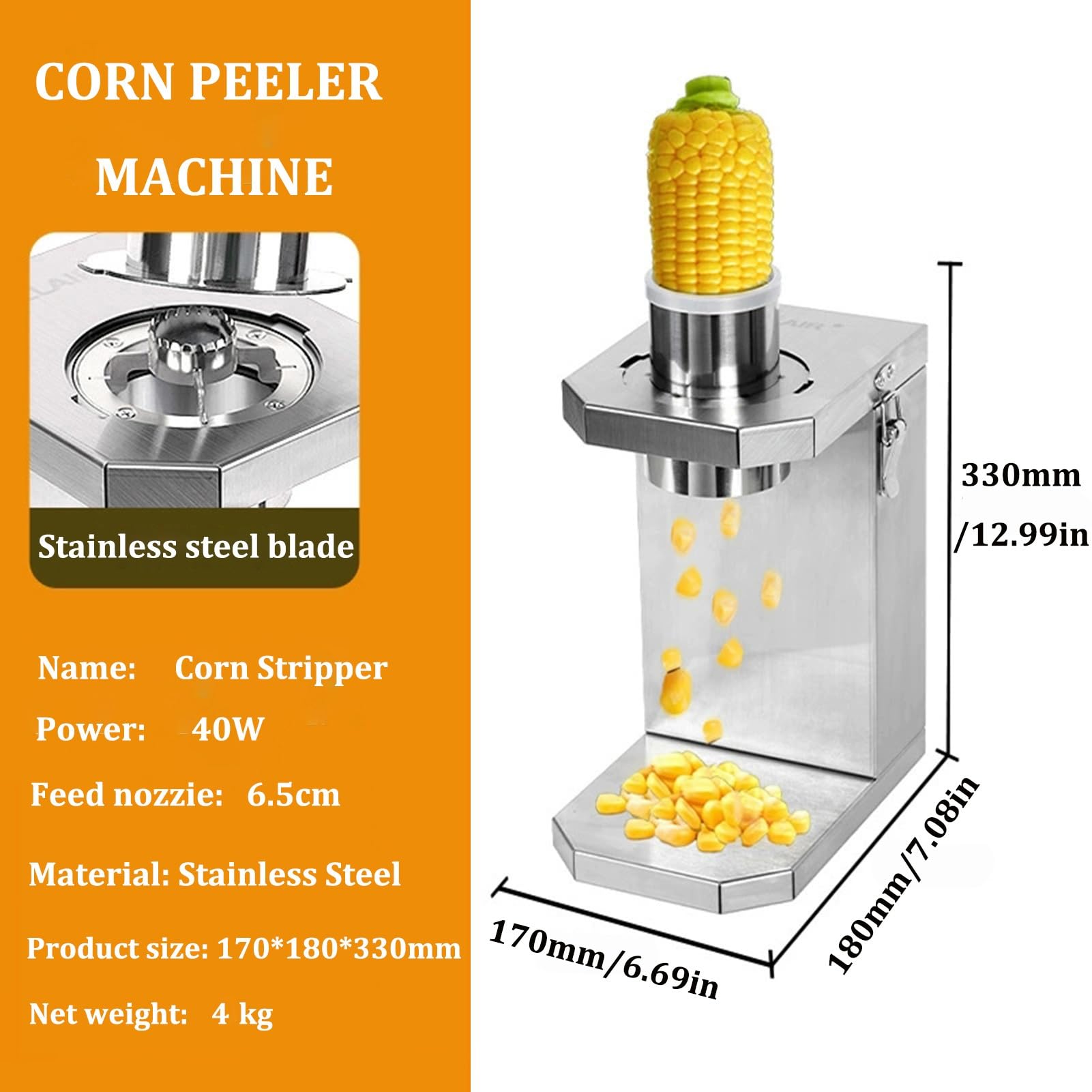 Sgranatrice Elettrica Per Mais, Macchina Automatica In Acciaio Inox Per La Sgranatura Del Mais, Sgranatrice Per Mais Fresco E Cotto, Per Uso Domestico E Commerciale
