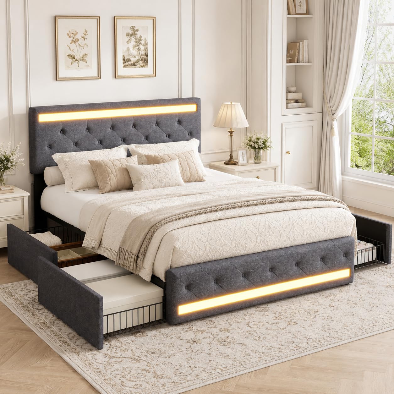 5FT King LED Storage Bed Frame for Couples' Master Bedroom (150x200cm)
