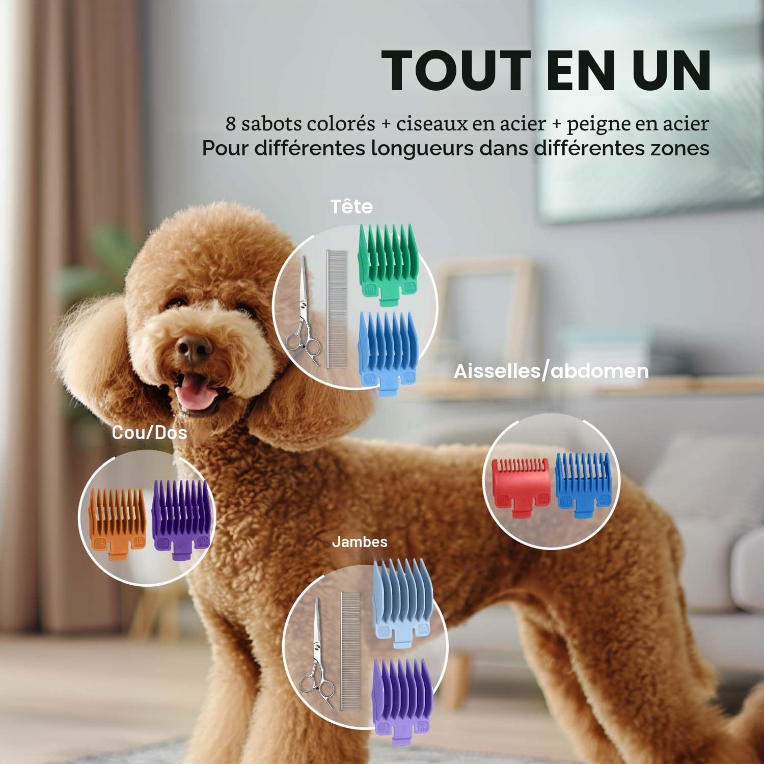 Tondeuse Chien Professionnelle pour Poils Épais – Kit de Toilettage Silencieux Rechargeable avec Lames en Céramique et Acier Inoxydable pour Chiens, Chats et Animaux