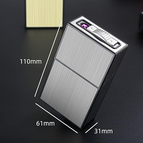 Miniatura 7 de Caja de cigarrillos con encendedor, 20 de capacidad, portátil, soporte para caja de cigarrillos, encendedor de doble arco, 2 en 1, recargable por