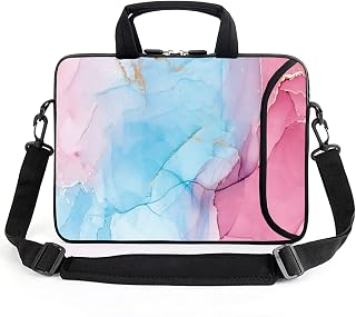 AMARY 13" 13.3" laptop sleeve chromebook case adjustable shoulder strap with handle accessory pocket (Marble)