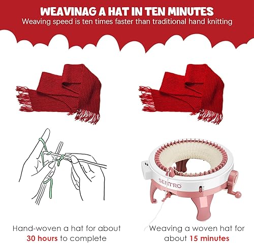 Miniatura 2 de Telar de tejido inteligente, máquina de tejer de 48 agujas con contador de filas, kit de máquina de telar de doble punto giratorio para adultos y