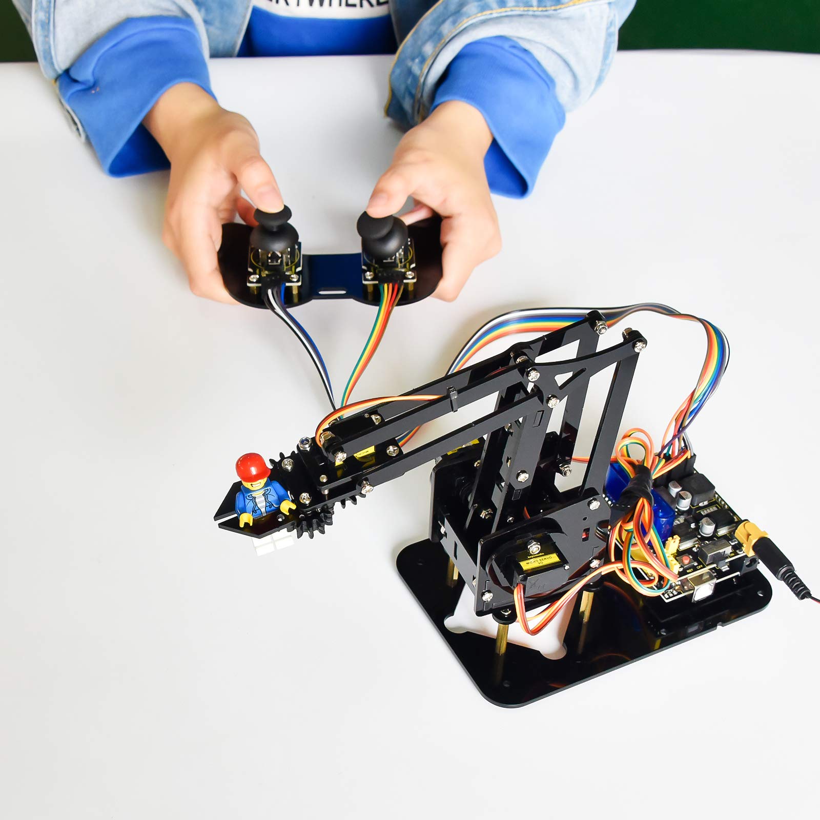 KEYESTUDIO 4DOF zestaw ramienia robota DIY, elektroniczna robota kodowania z serwem t voor Arduino UN0, sterowana joystickiem, sterowana przez Bluetooth, sterowana PS2