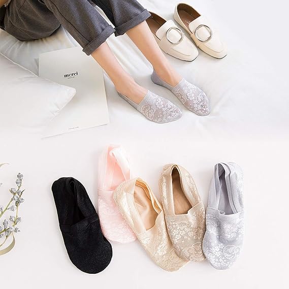 Amazon 女性レースコットンノーショーライナーソックスローカットカジュアル見えない非スリップコットンボトムボートソックス吸汗 極薄 5足セット 22 25ｃｍ 多色の 靴下 通販