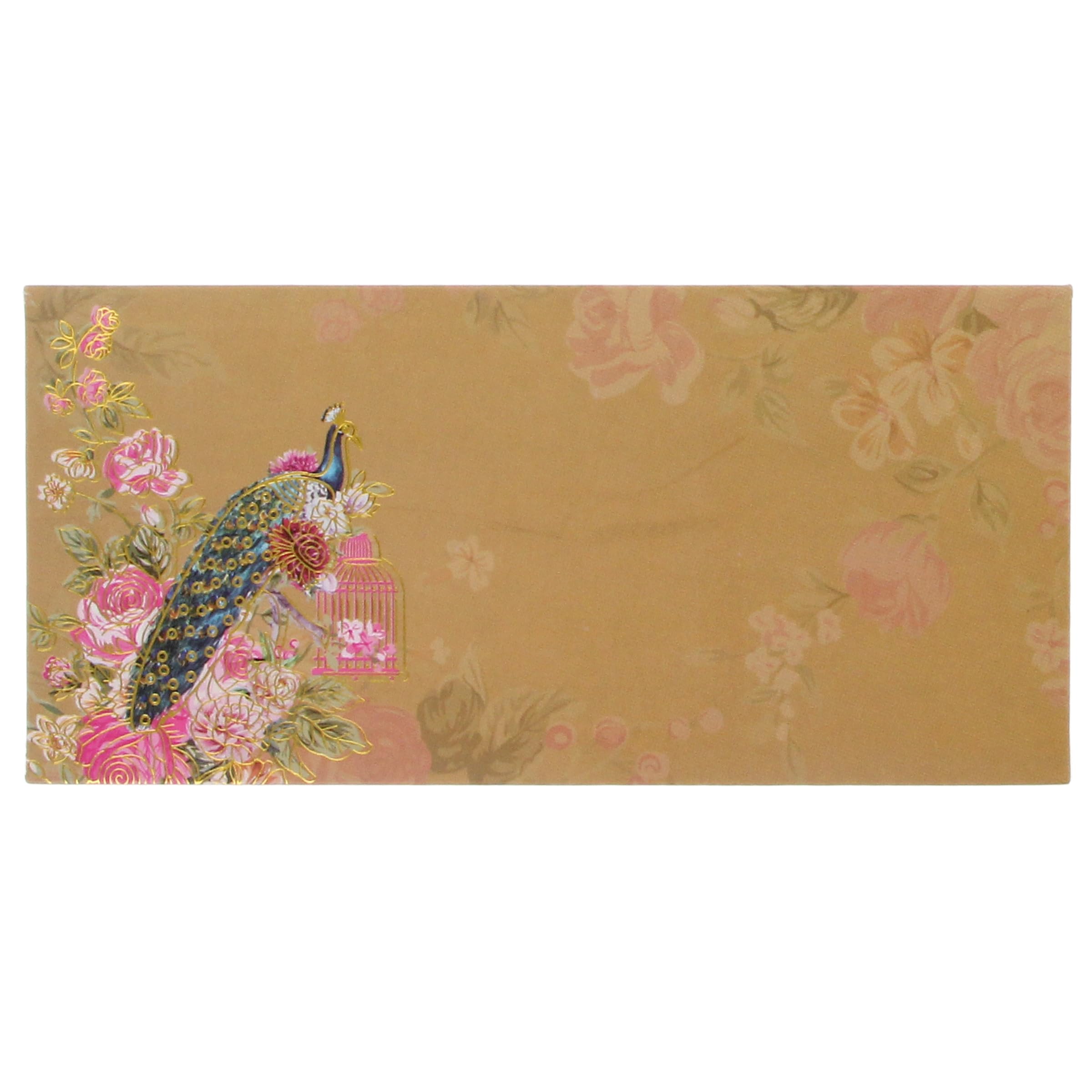 10 Pack Shagun Money Envelopes Peacock Rose Flower Decorative Cash Gift Wallets for Weddings, Engagements, Birthdays, Eid & Festive Celebrations (Khaki)
