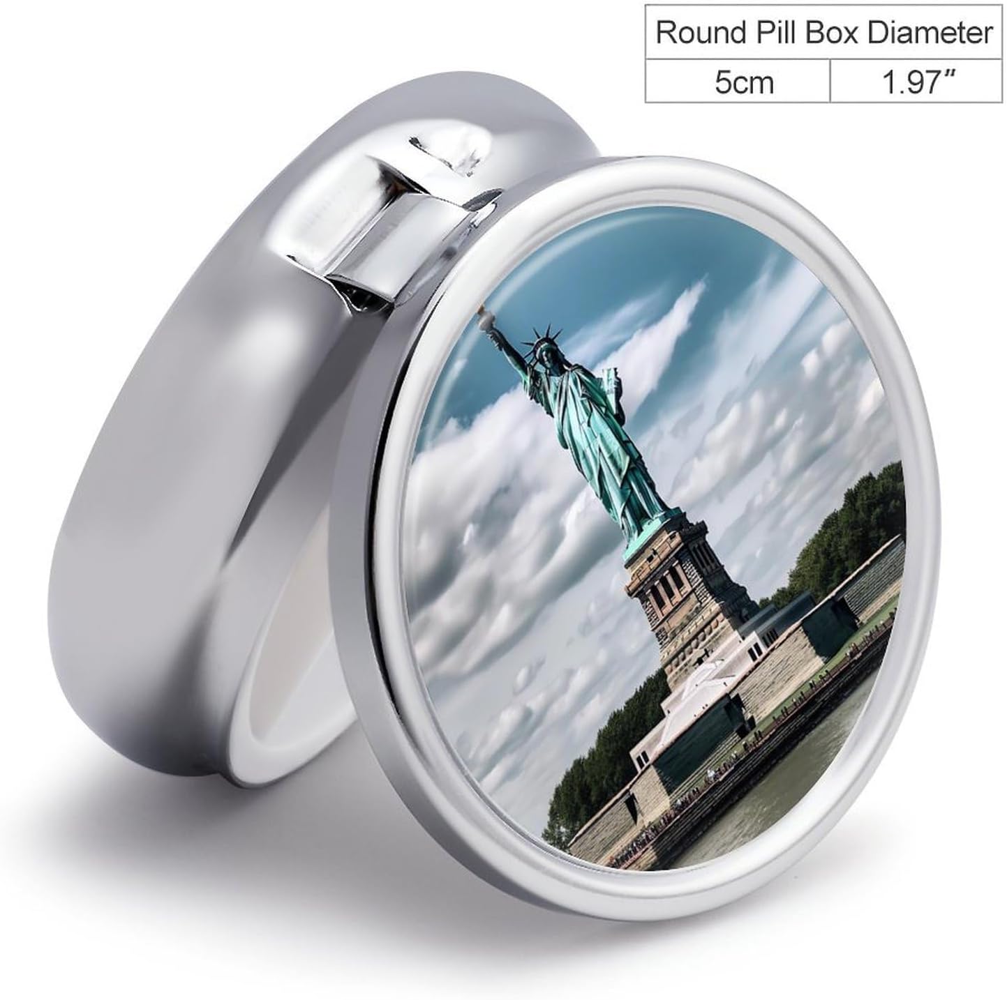 Round Silver Pill Box Small Pill Case for Purse and Pocket 3 Compartment image 2