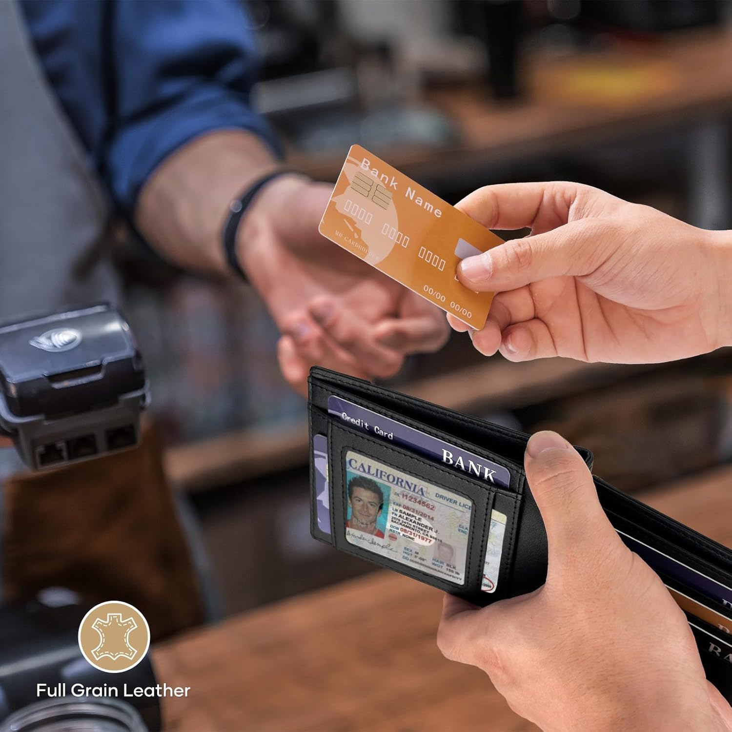 Men's Wallet Full Grain Leather Slim Bifold Wallets | RFID Blocking with Gift Box Black - Image 5