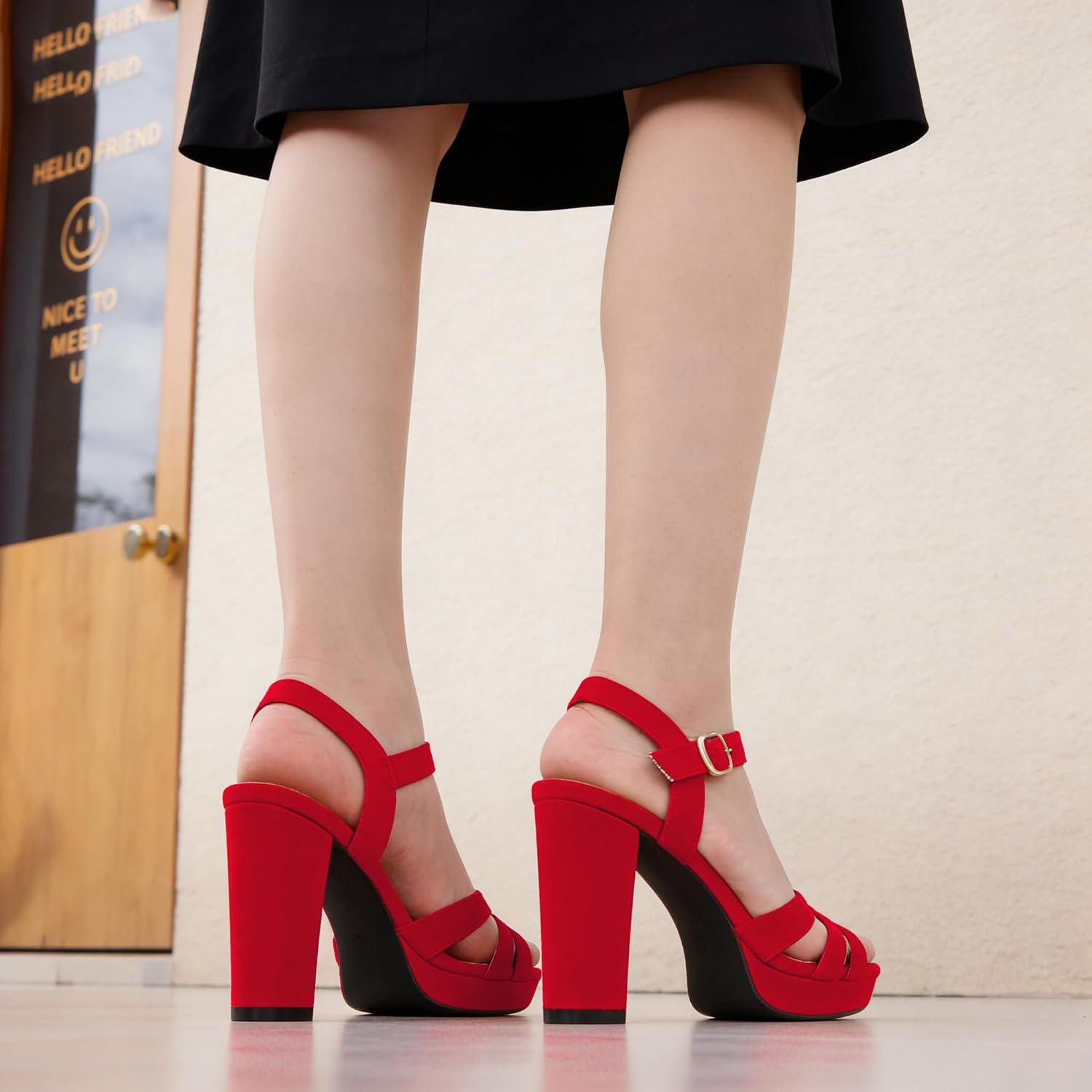 MERUMOTE Women's Open Toe Chunky High Heels Ankle Strap Platform Pump Shoes Buckle Party Sandals - Image 5