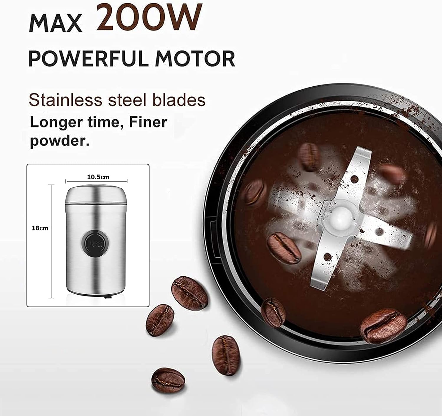 Coffee Grinder Electric with Stainless Steel Blades, Portable Coffee Bean Grinder Coffee Blender Coffee Mill, Spice Grinder for Coffee Bean Peppers, Herbs, Nuts, Grains, 200W, 75G Capac
