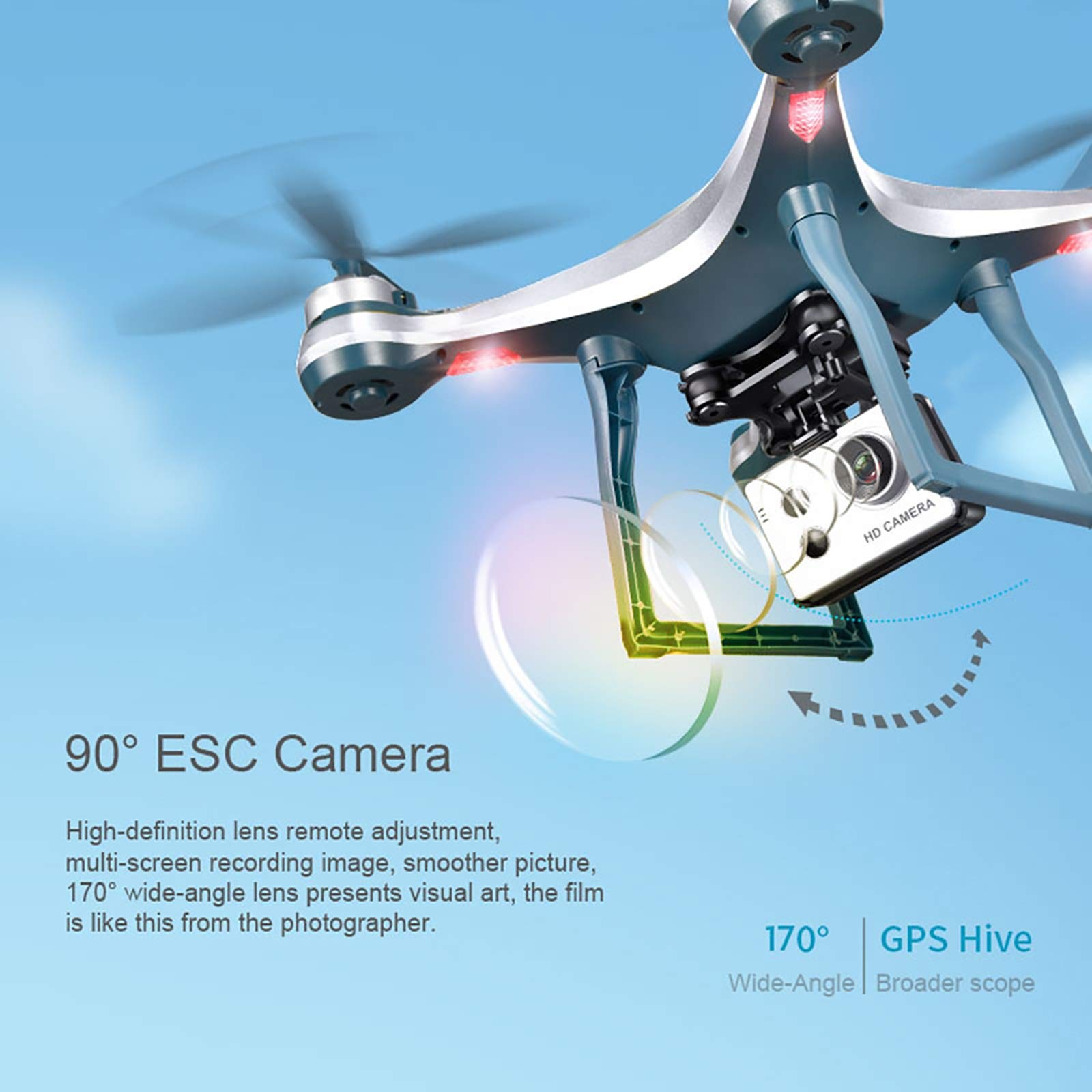 Dron GPS z szerokokątnym kątem 1080p, 170°, 90°, kamera HD, FPV WiFi Live-Video UAV, sekwencja Mir, wysoka jakość, 360° Surround, podwójna bateria (kolor: złoty)
