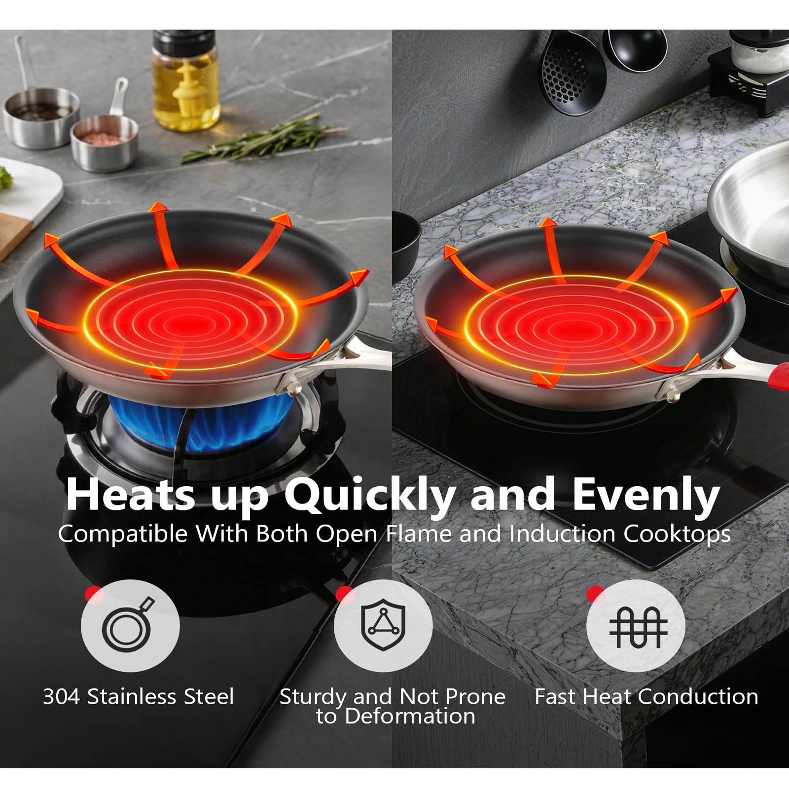 Agerma 10" Nonstick Frying Pan - Stainless Steel -3