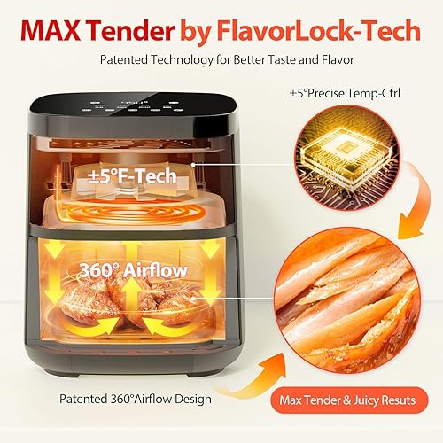 Miniatura 3 de Beelicious Freidora de aire 8 en 1, compacta, inteligente, 4 cuartos de galón, recordatorio de agitación, freidora digital de 450 F con tecnología