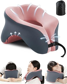 Travel Pillow for Airplanes with 360 Head Support,Memory Foam 2-in-1 Neck Pillow Airplane,Travel Neck Pillow with Storage Bag,Adjustable Clasp for Travel,Home,Office,and Gaming