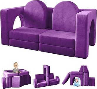 wanan Kids Couch 10PCS, Modular Kids Play Couch for Playroom Bedroom, 10 in 1 Multifunctional Kid Sofa for Playing, Creativing, Sleeping, Indoor Toddler Couches for Boys and Girls (Purple)Global Recycled StandardGlobal Recycled StandardGlobal Recycled Standard