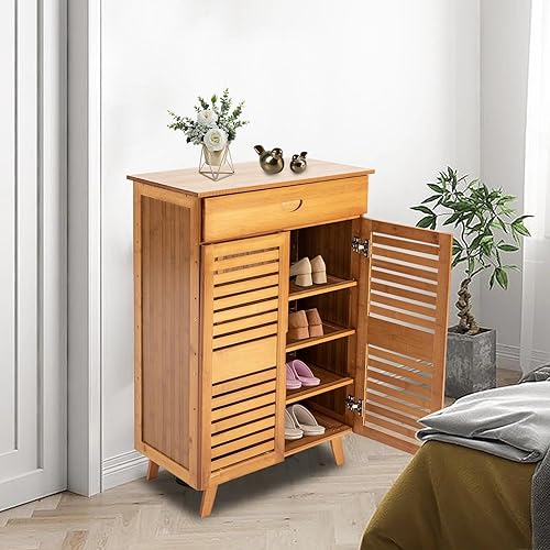 Miniatura 7 de Zapatero, armario de almacenamiento de zapatos de 4 niveles con puertas, organizador de zapatos de entrada, estante rectangular para zapatos,