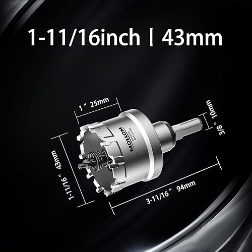 Miniatura 146 de Mollom Sierra perforadora de carburo resistente (2-1/4 pulgadas / 2.244 in) con 2 brocas piloto, corte de agujeros de acero inoxidable, acero suave