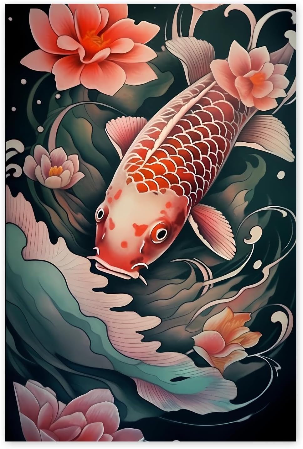 GUAIEUW Frameless Canvas Koi Wave Diamond Painting Kit DIY 5D Full Round Diamond HD Picture Diamond Dot Painting Art Craft Gift, Wall Decor Living Room Office Hangable 20x30 Inch