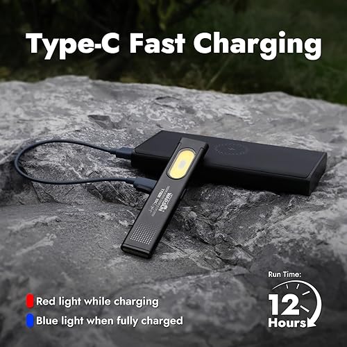 Miniatura 8 de WARSUN Linterna T7 EDC, linterna LED de bolsillo multimodo compacta, USB-C recargable, IPX4, doble material, rojo y azul estroboscópico