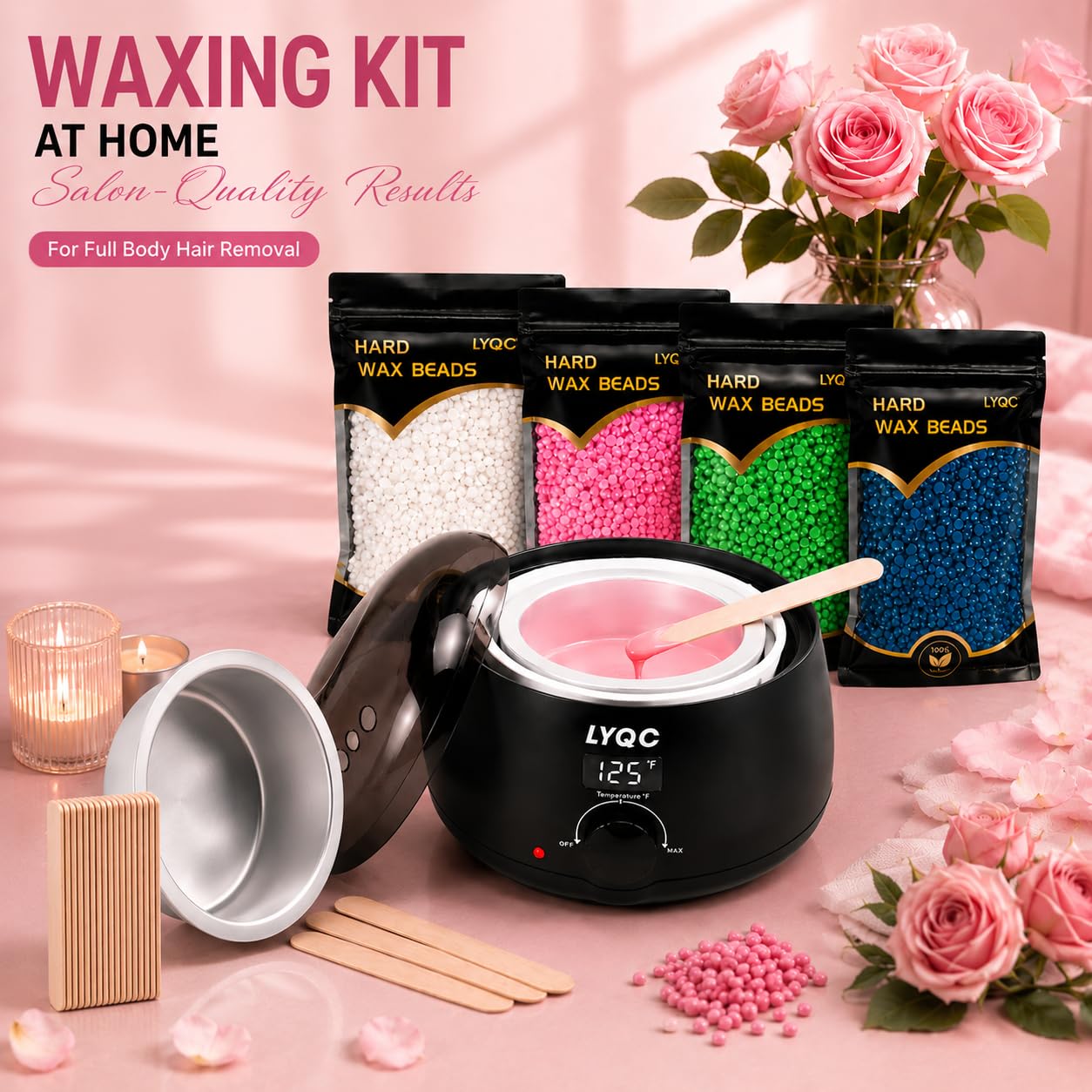 Waxing Kit for Women, Digital Wax Warmer Pot for At-Home Hair Removal, Hot Wax Kit for Face, Body, Bikini, Brazilian and Sensitive Areas