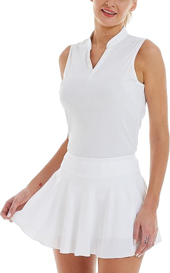 CQC Womens Golf Tennis Sleeveless Polo Shirts V-Neck Quick Dry UPF 50+ Sport Athletic Tank Tops Moisture Wicking Casual White M