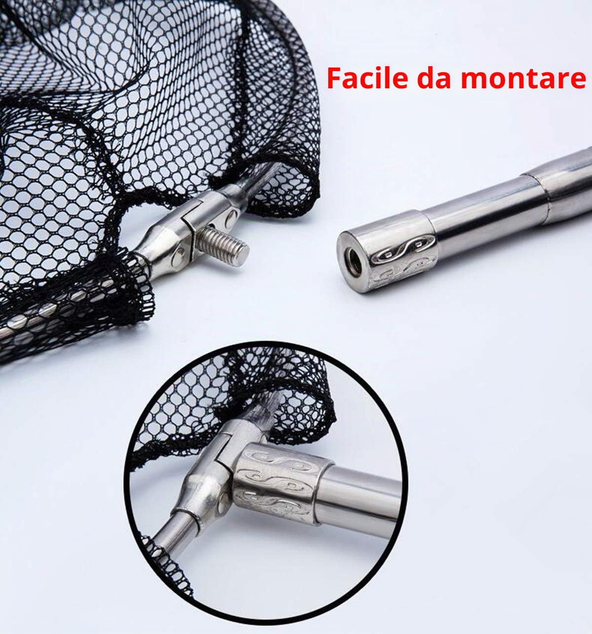Retino da pesca telescopica da 180 cm, per pesca alla carpa, alla trota, in acciaio inox, con manico lungo, per laghetti
