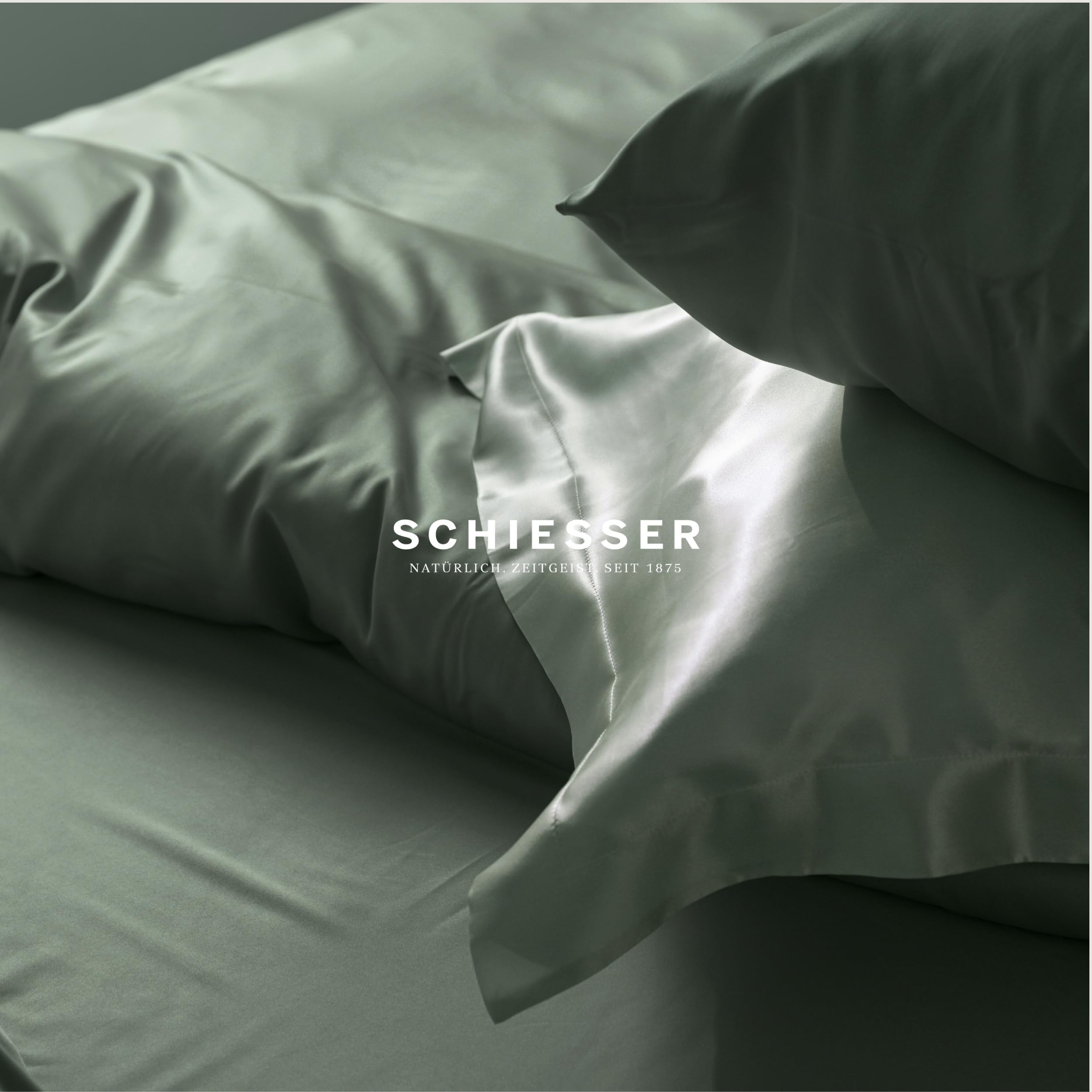 Schiesser Bettwäscheset Ella | 2-teilig | Uni | Satin | 100% Baumwolle | Oeko-TEX | Reißverschluss | 135x200cm + 80x80cm | Dunkelgrün