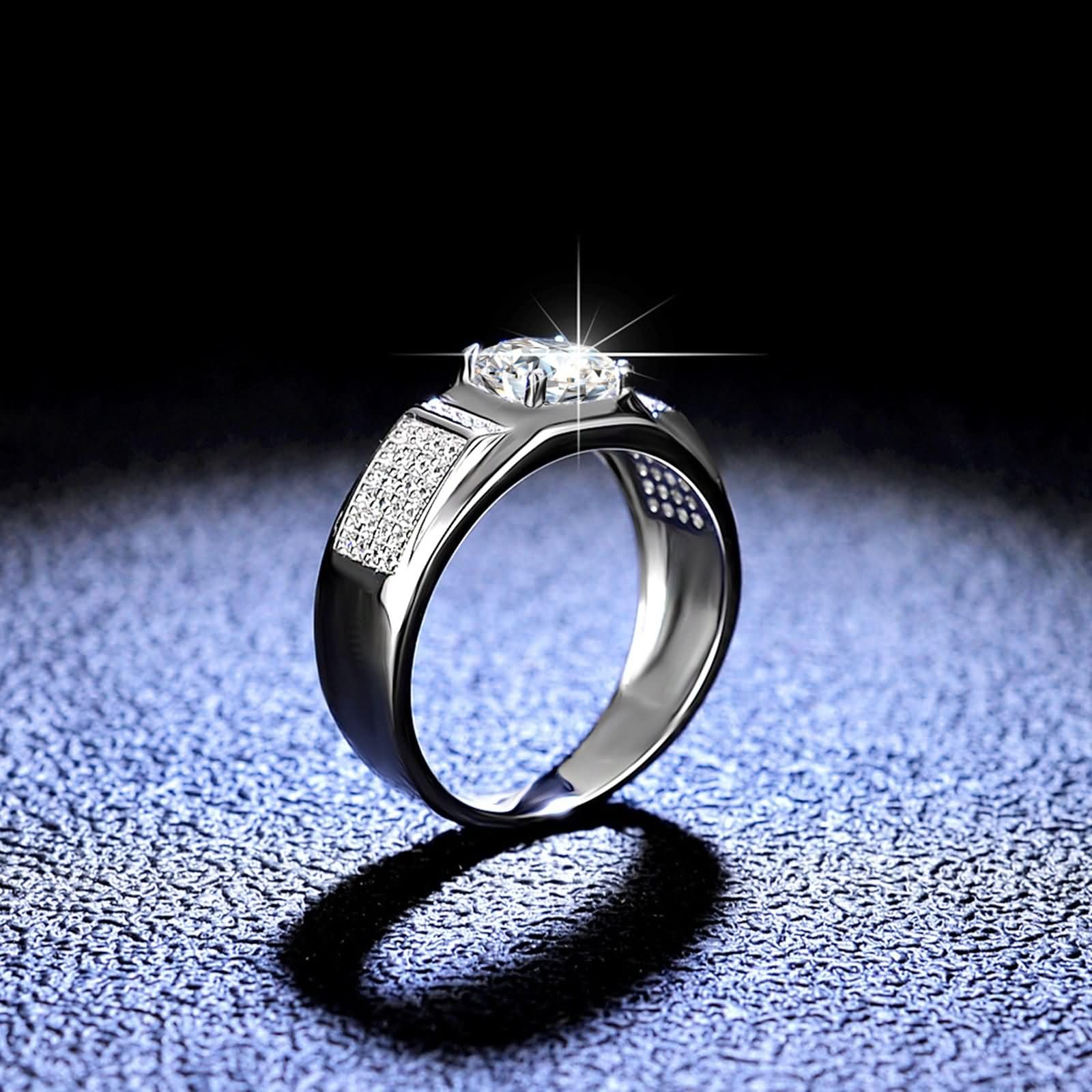Anillo de boda de plata para hombre, oro blanco de 9 quilates, 14 quilates, 18 quilates, redondo con moissanita de 1 quilate