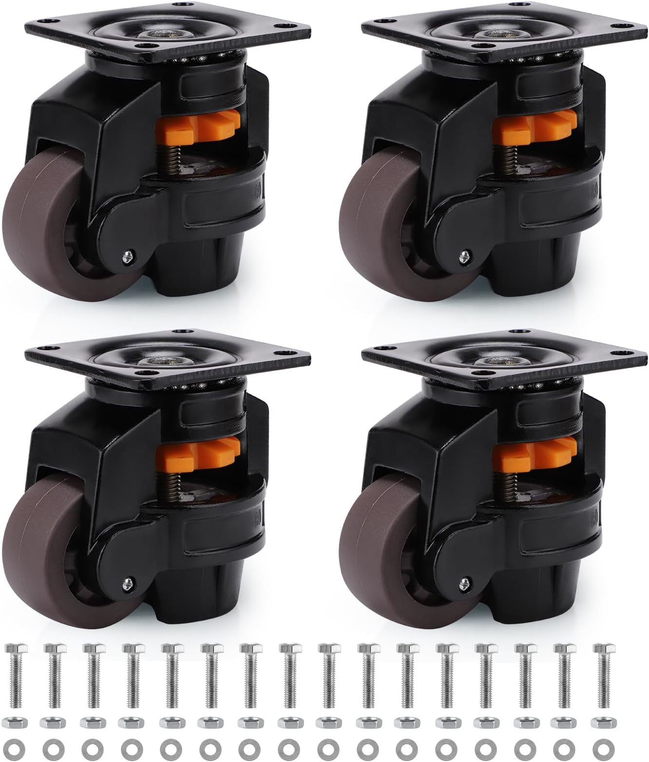 Skelang 4 Pcs Leveling Machine Caster, Retractable Plate Caster Wheel for Industrial Machine Equipment, Heavy Workbench, Movable Furniture, Total Load Capacity 2200Lbs