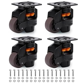 Skelang 4 Pcs Leveling Machine Caster, Retractable Plate Caster Wheel for Industrial Machine Equipment, Heavy Workbench, Movable Furniture, Total Load Capacity 2200Lbs