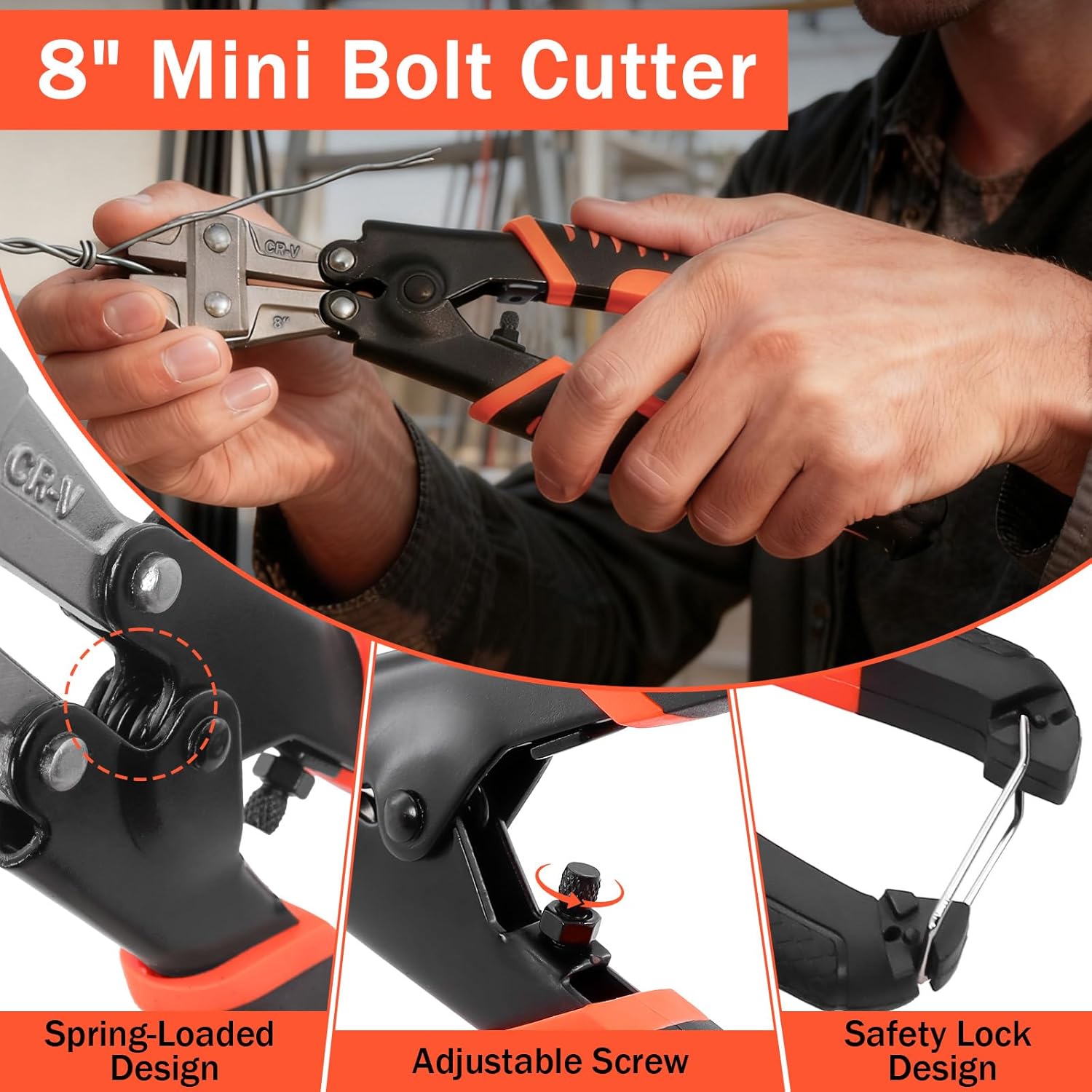3Pcs Bolt Cutter Set with 14" Heavy Duty Bolt Cutter,8" Mini Bolt Cutter,8" Wire Rope Cutter & Storage Bag for Cutting Locks,Padlocks,Chains,Steel Cable,Barbed Wire,Iron Rod,Metal,Fence