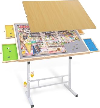 1500 Piece Puzzle Table with Drawers & Cover, Adjustable Height & Tilt, Portable Wooden Jigsaw Board with Wheels for Adults Seniors, Game Room Gift for Men Women