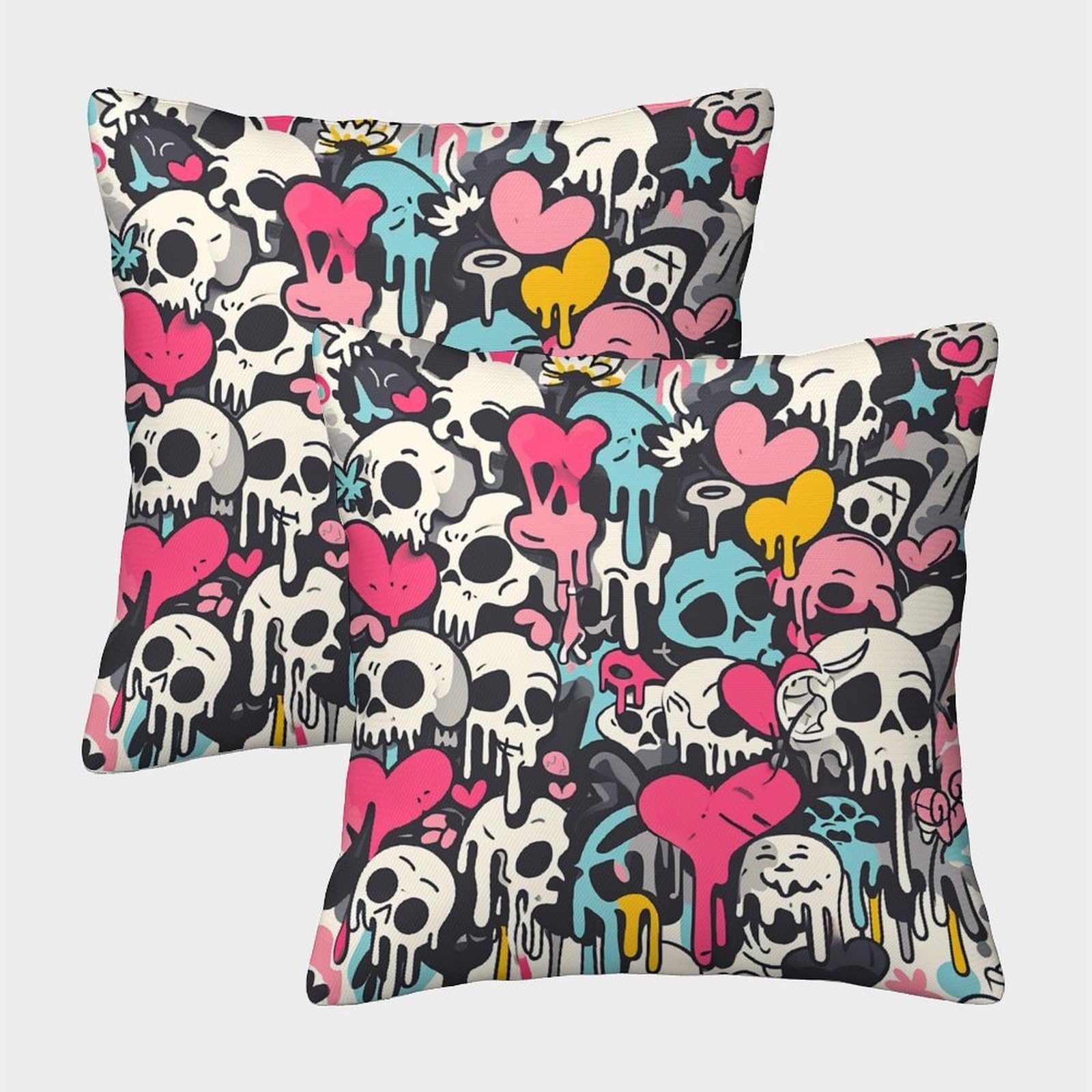 Qfvansiyo Style-2 Skull Throw Pillow Homeware Cushions Invisible Zipper Decorative Pack Of 2 For Couch Patio Floor 50X50cm
