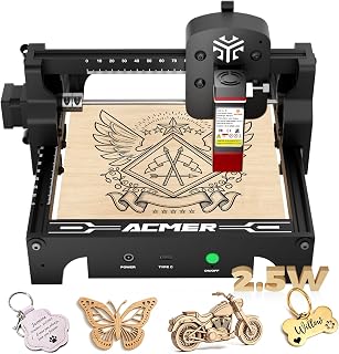 Acmer T1 2.5w MáQuina de Grabadora Laser, Mini Cortadora LáSer PortáTil, Laser Engraver de Alta PrecisióN de 0,01 Mm, áRea de Trabajo de 130 X 130 mm, Grabado LáSer para Madera, Cuero, Vidrio, Metal