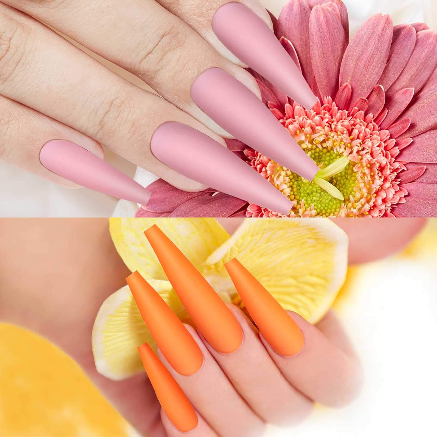 240 Pieces 10 Colors Extra Long Colorful Matte False Nails Matte Ballerina False Nails Full Cover Fake Nails Coffin Flat Press on Nails Coffin Ballerina Nail for Nail Art Salon (Fresh and Pure)