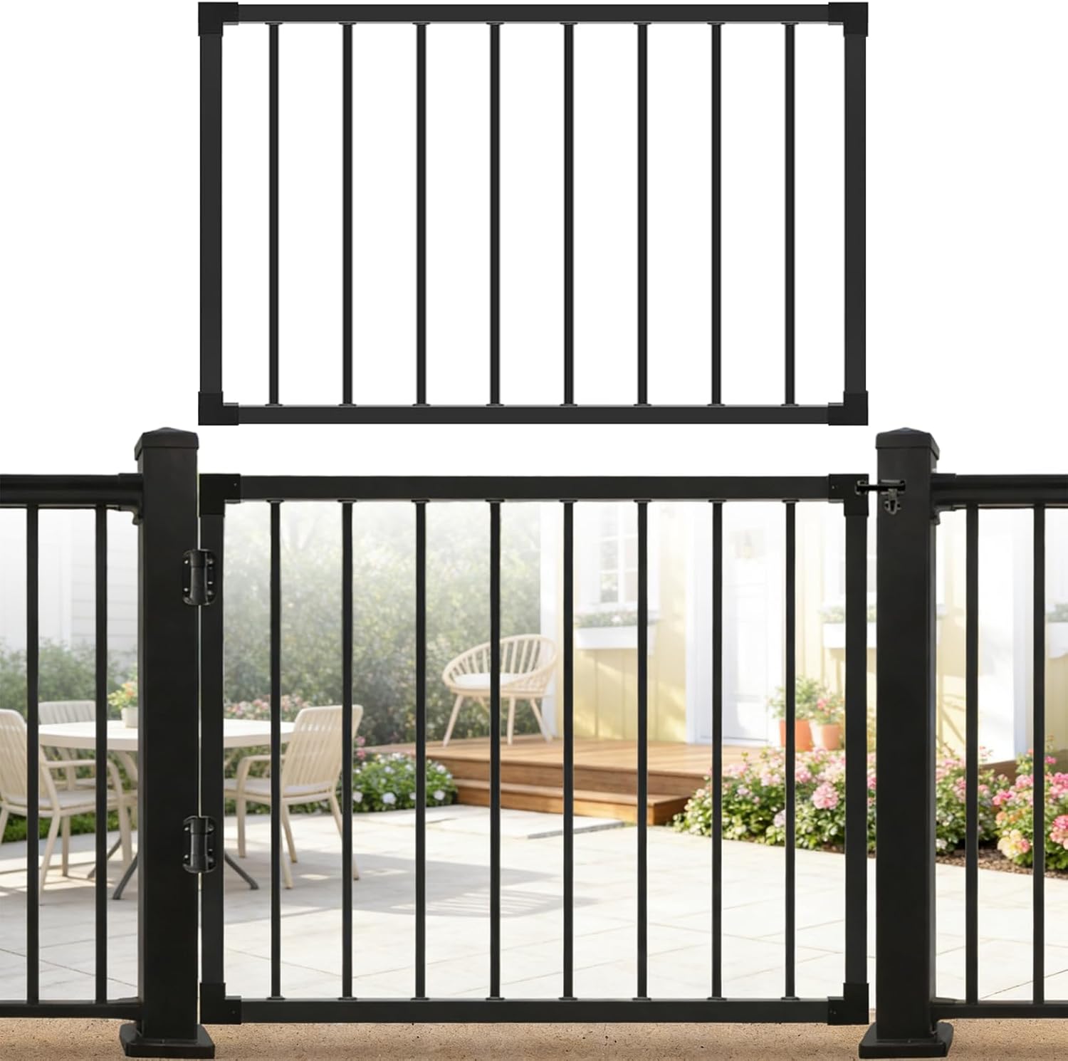 Fence Gate, 32''H Gate for 36''H Deck, Outdoor Fence with Cuttable Width (Up to 48"), Metal Gate for Residential, Yard, Patio(No Hinge)