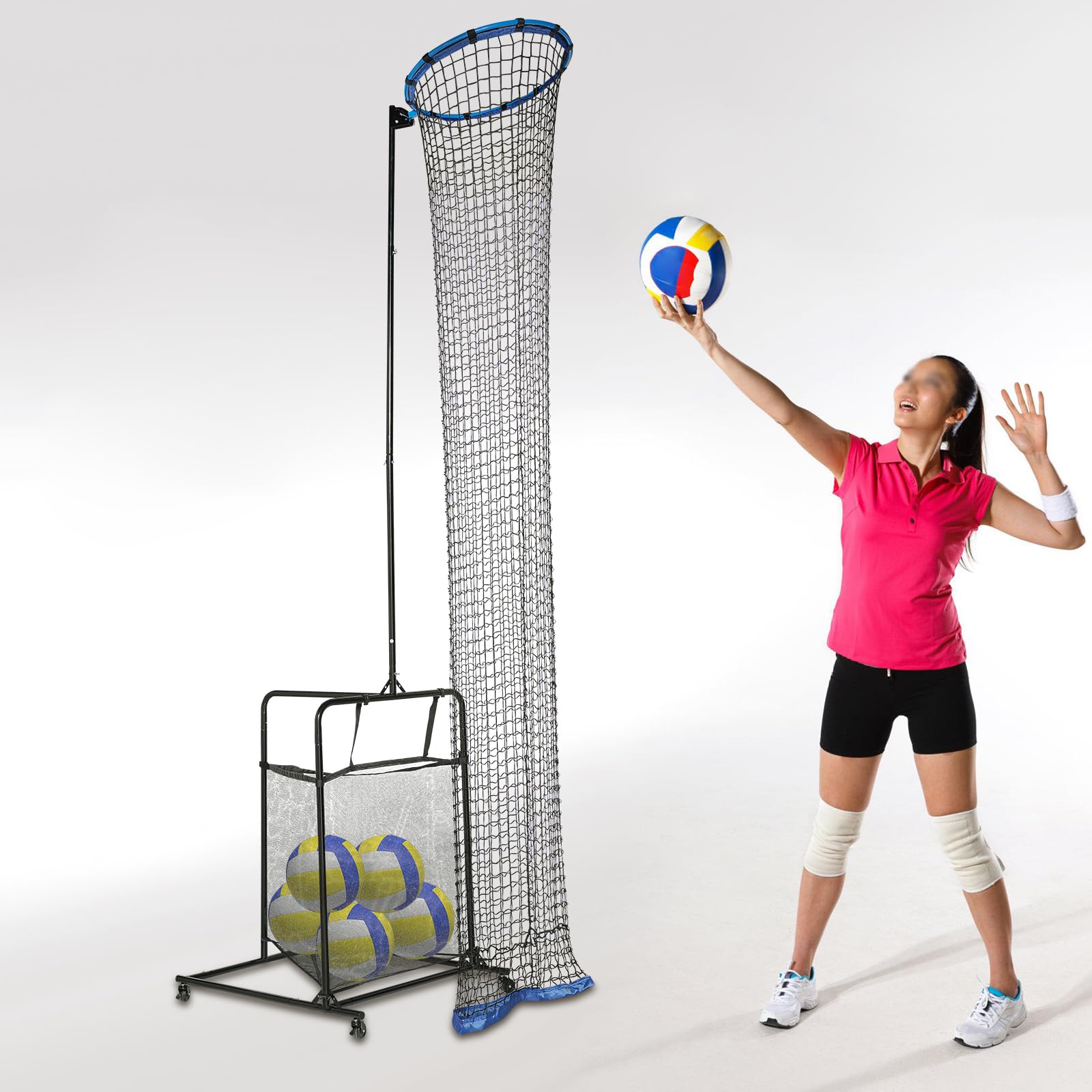 REHOUPTU Angle Adjustable Volleyball Practice Net, Volleyball Setter Trainer Net, Sturdy Footed Base Drill Net, Use for Indoor Gyms, Outdoor Courts, Community Sports Centers (Black+Blue)