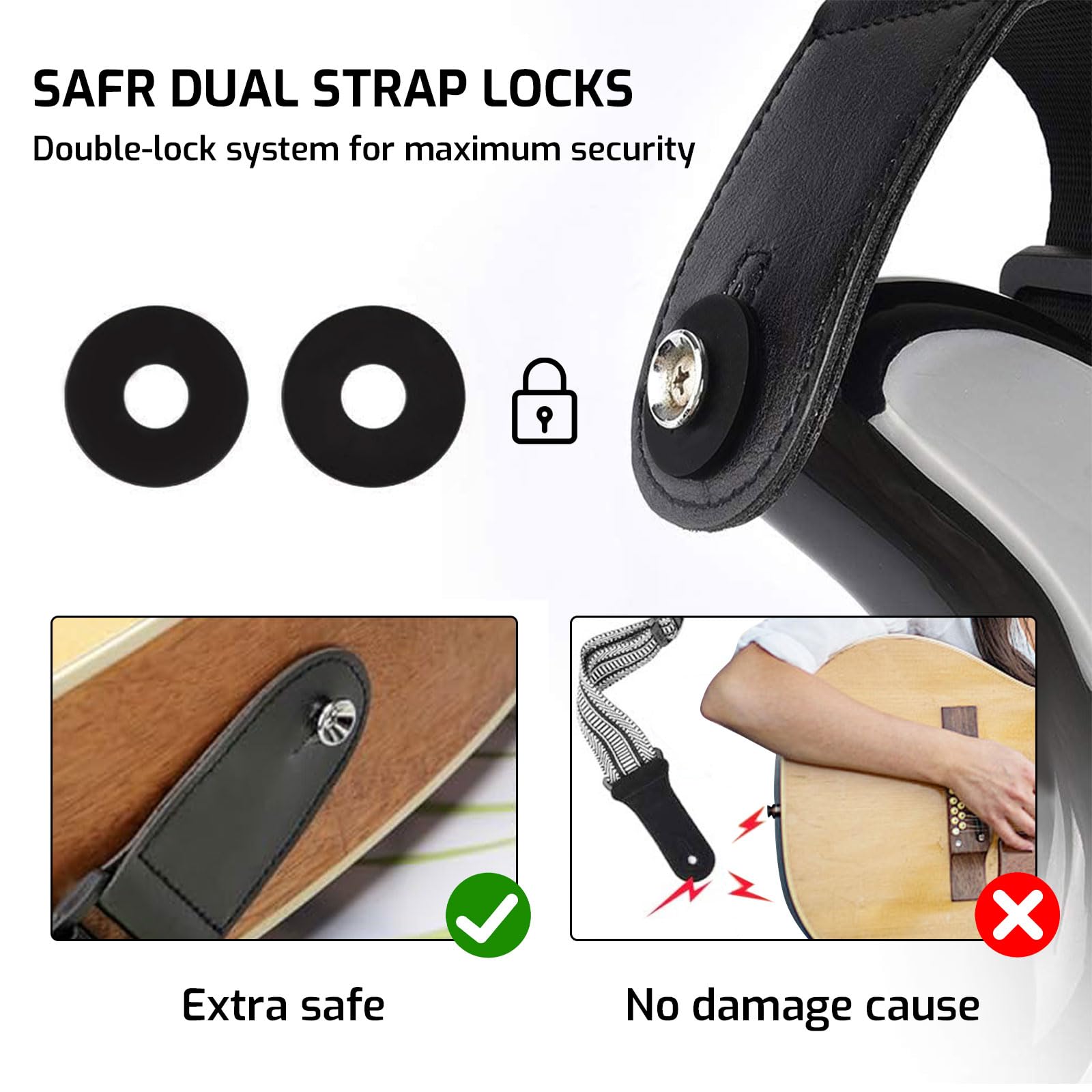 AzureRay Sangle Guitare Acoustique et Électrique Ajustable, Coton Tissé avec Détails en Cuir PU, Accessoire pour Guitare Basse (Noir)