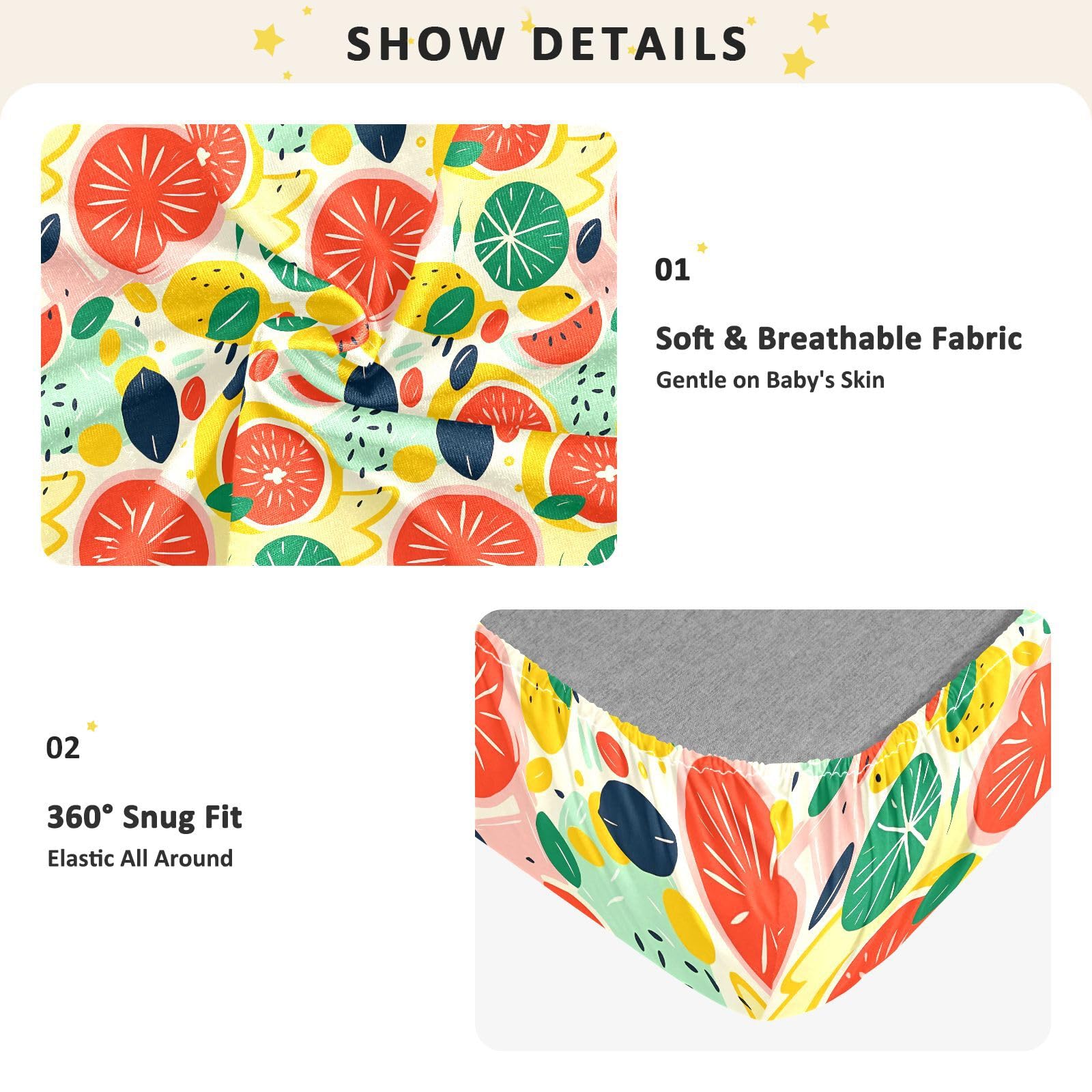 Babybettlaken für Jungen und Mädchen, Motiv: Cartoon-Frucht-Wassermelone, weiches Spannbetttuch für Kleinkinder, Spielplatz und Mini-Kinderbett-Matratze, 68,6 x 99,1 cm