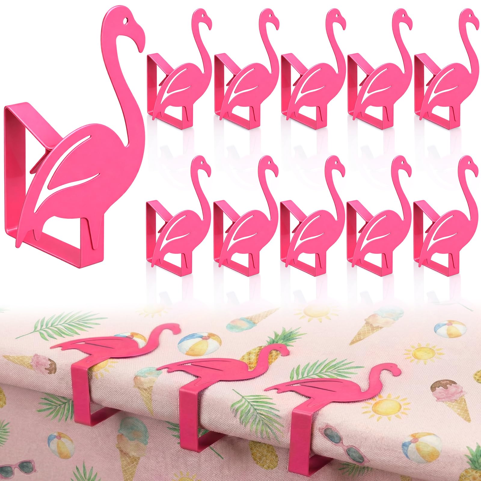 Photo 1 of 10 Pack Large Flamingo Tablecloth Clips for Outdoor Tables Stainless Steel Table Cloth Holder Clip Pink Summer Flamingo Picnic Table Clip for Picnic Beach Party Restaurant Camping Vacation Accessories