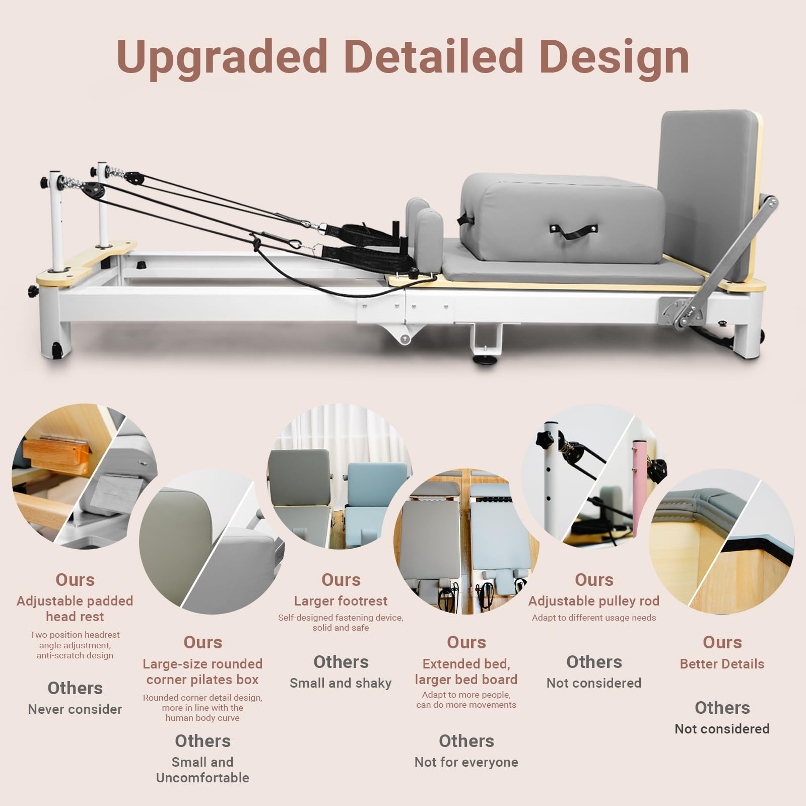 Li Fitness Pilates Reformer, Aluminium Foldable Pilates Machine with Springs, Reformer Box, Jumpboard, Pilates Socks and Mat, Pilates Machine for Home Workout and Gym Exercises White